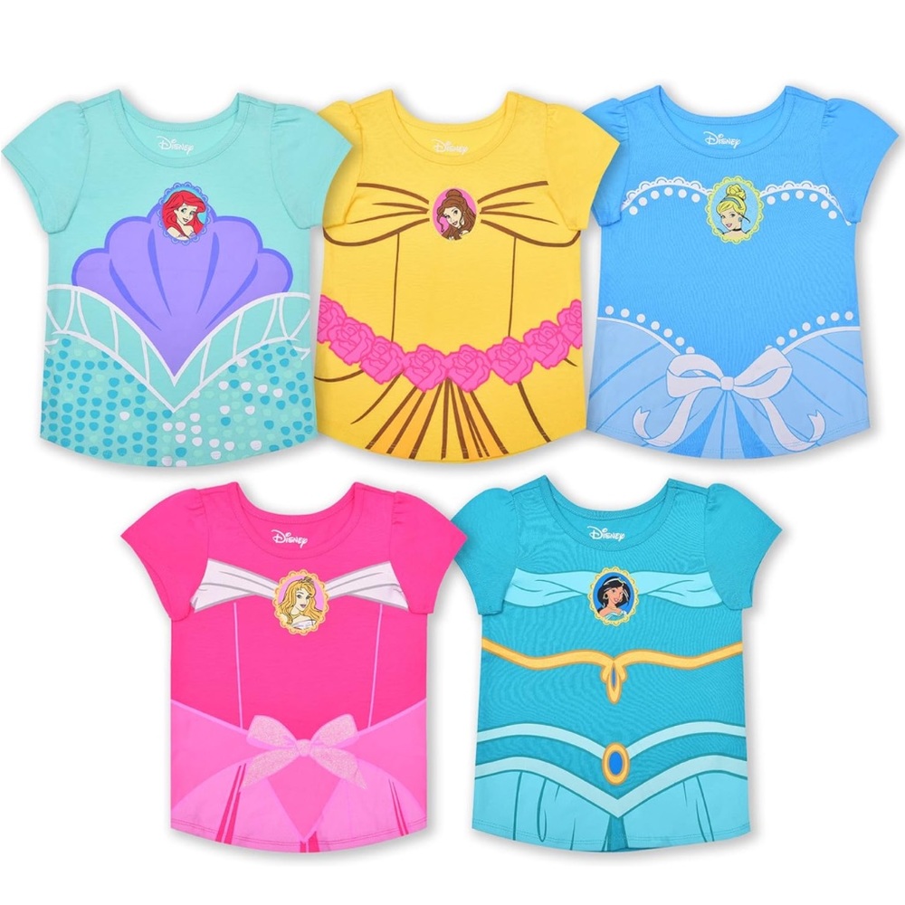 Disney Princess 5 Pack Short Sleeve Shirts- 4T